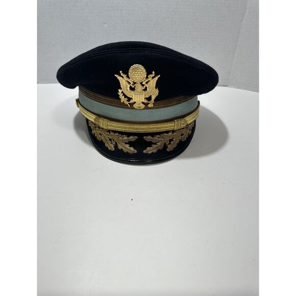 WWII Louisville Cap Top Rank US Officer Army Infantry Cap Black Blue Visor 7 3/8 - Picture 1 of 9